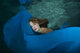 Dancer Underwater; Blue Flowing Fabric 